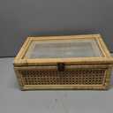 Boho Rattan Display Boxes with Glass Lids, 3 Pcs Large Natural Handwoven Cane Basket, Home Decor Organizers Storage Bins, Natural Finish Display Boxes