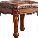 Footstool and Ottomans Small Foot Stool with Fiber Leather Wooden Foot Rest Upholstered Footrest for Living Room Bedroom (Red-Brown)