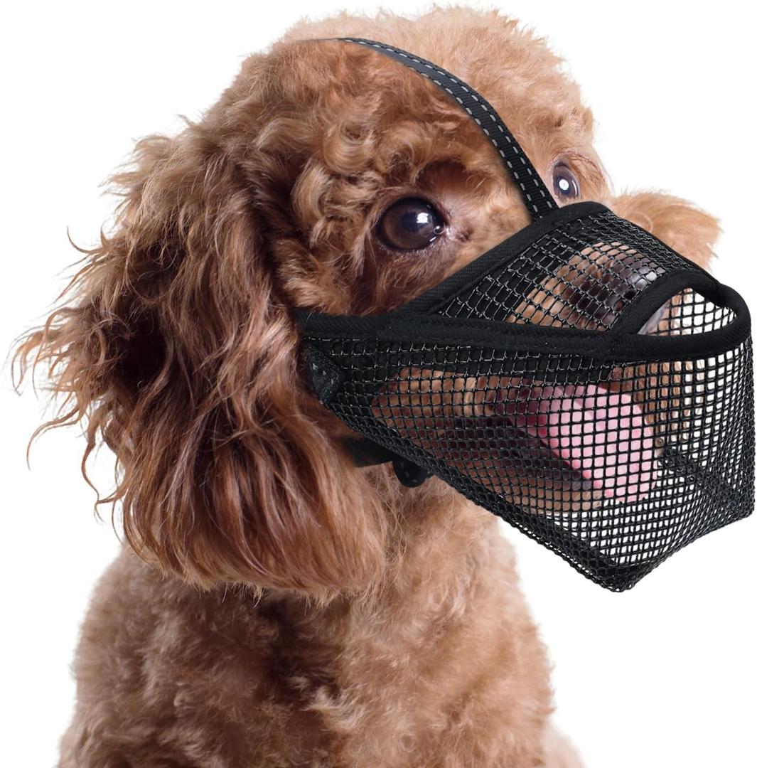 Mesh Dog Muzzle, Breathable Soft Dog Muzzle with 3 Reflective Straps for Secure Fit, Prevents Biting, Chewing Scavenging Adjustable for Small Medium Large Dogs, XS