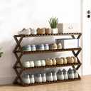 Bamboo Shoe Rack for Front Door Entrance Folding Shoe Shelf Organizer 4 Tier Long Free Standing Shoe Racks for Closet Entryway Living Room Bedroom Hallway (Brown)