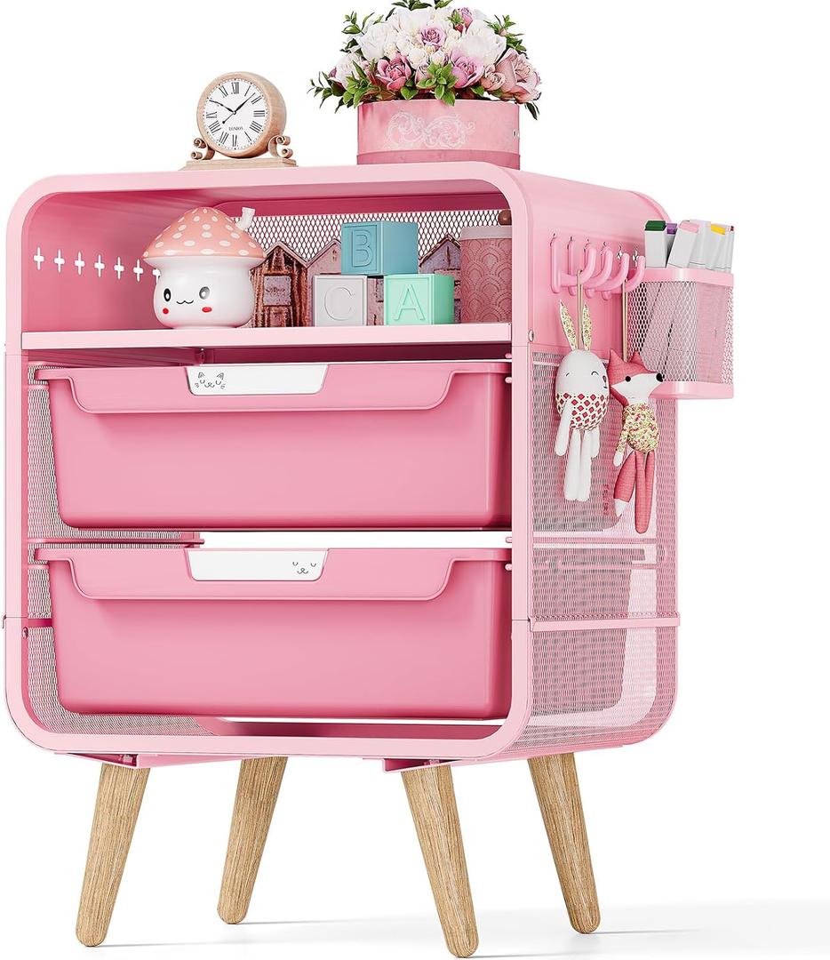 Pink Nightstand,Cute End Table with Storage Drawer,Kids Nightstand for Bedroom Furniture,Bedside Table Small Pink Desk Coffee Table for Living Room, Dorm,Office
