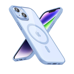 for iPhone 14 Case Clear Mag Safe, Ultra Thin Slim Cover Magnetic Compatible with Magsafe Phone Case for Women Men Girl, Cute Soft TPU Silicone & Transparent Hard Plastic, Light Blue