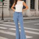 Allegra K Women's Flare Jeans 70s Outfits High Waisted Stretchy Denim Pants Trendy Bell Bottom Jeans (Blue, L)