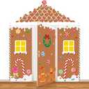 4 Pcs Christmas Gingerbread House Decorations Xmas Gingerbread Door Covers Hanging Banner Porch Sign for Christmas Party Backdrop Wall Decor (Cute)