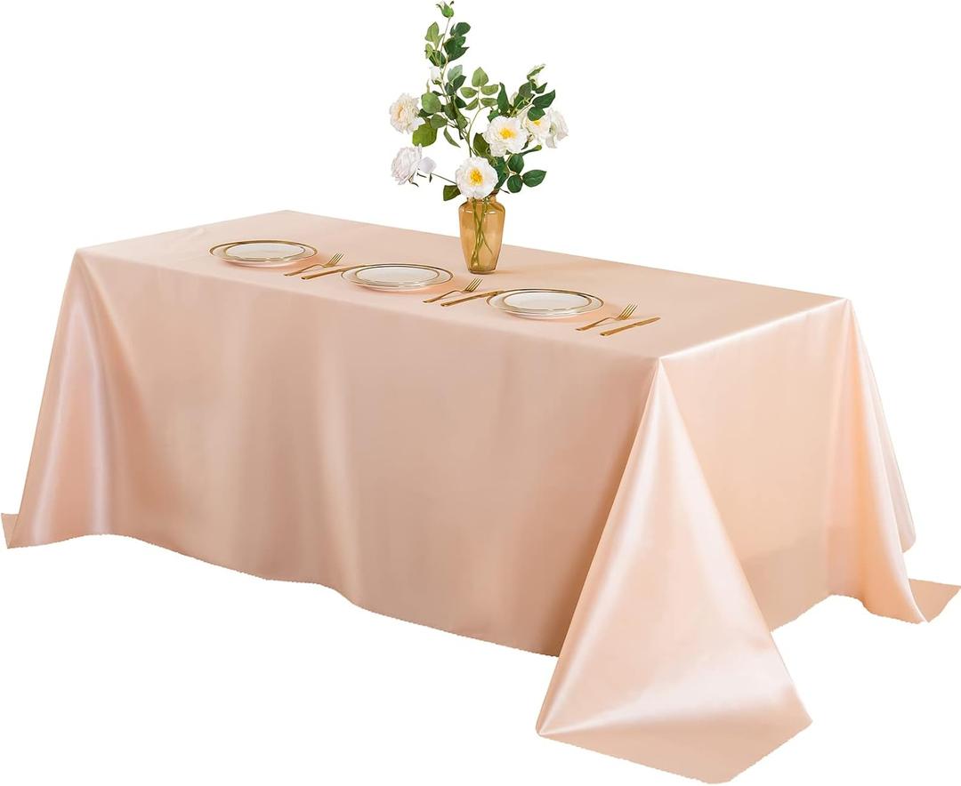 Horbaunal Peach Satin Tablecloth 60 x 102 Inches Rectangle Satin Table Cover Bright Silk Table Cloth Smooth Table Decoration for Wedding Party Banquet