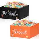 2 Pcs Fall Candy Bowl Dish Mini Wooden Autumn Candy Bowl Thankful Blessed Thanksgiving Harvest Candies Holder Farmhouse Party Supplies for Tiered Tray Holiday Table Decor Housewarming Gift