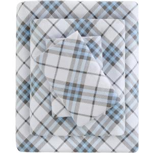 True North by Sleep Philosophy Cozy Flannel Warm 100% Cotton Sheet - Novelty Print Animals Stars Cute Ultra Soft Cold Weather Bedding Set, Twin XL, Blue Plaid 3 Piece