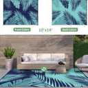 GENIMO Outdoor Rug, Waterproof Plastic Rugs 10'x14' for Camping Blue Green | Outside Larger Leaf Carpet Mat for Porch Decor, Deck, Camping, RV, Backyard, Balcony, Picnic, Beach, Reversible, Foldable