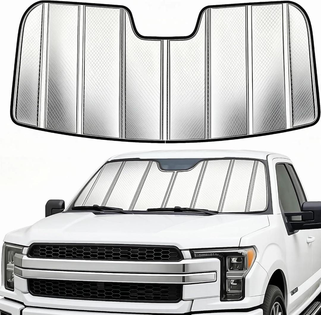 Windshield Sun Shade for Ford F150 2021-2026, Foldable Front Window Shade with 3-Layer Reflective Material