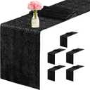6 Packs 12 x 72 inches Sequin Table Runner, Black Glitter Table Runner for Birthday Party Supplies Wedding Engagement Baby Shower Holiday Celebration Event Decorations