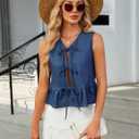 Women's Denim Vest Top Sleeveless V Neck Tie Front Jean Vest Summer 2025 Trendy Casual Waistcoat Y2K Peplum Tank Tops (XL)