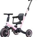 newyoo Toddler Tricycle,Toddler Bike,Birthday Gifts and Toys for 1-3 Year Old Boys and Girls, Trike with Push Handle, Backrest and Safety Belt, Balance Bike, TR007, Pink