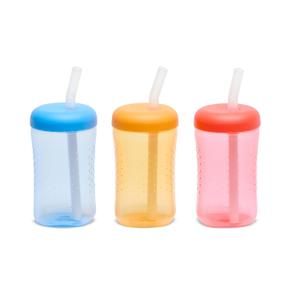 The First Years Squeeze & Sip Toddler Straw Cups - Squeezable Transition Sippy Cup with Silicone Straw - Toddler Feeding Supplies - Blue/Yelllow/Red - 7 Oz - 3 Count - Ages 6 Months and Up (Small)