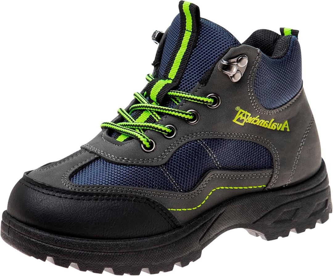 Avalanche Outdoor Kids Hiking Waterproof Lace-up Comfort Outdoor Construction work boots (4 Big Kid, Grey Yellow)