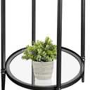 2 Tier Round Side Table, Black End Table with Glass Top, Modern Metal Clear Coffee TableSmall Accent Tables for Living Room, Bedroom, 18" x 18" x 24"