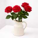 Artificial Rose Flowers, 4Pcs Real Touch Long Stem Faux Roses, Lifelike Latex Roses for Wedding Bouquet, Table Centerpiece, Home Decor, DIY Floral Arrangement, Red