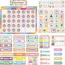2 x Classroom Calendar Bulletin Board Set Classroom Decorations with Seasons Weather Days of the Week Chart with Hook and Loop Dots for Elementary Preschool Home Office Wall Teacher Supplies(Disco Retro)