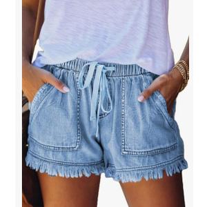 YOCUR Womens Lightweight Shorts Casual Baggy Trendy Hot Pants Elastic Waist Drawstring Comfy Shorts, S, Light Blue