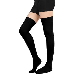Thigh High Compression Socks Women, 20-30mmHg Compression Stockings for Women Men, Closed Toe Graduated Compression Socks with Silicone Band for Varicose Veins, Edema, Post-Surgery (Medium, Black)