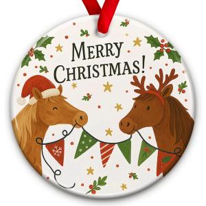 2 x Cute Horses Merry Christmas Ornament 2026 Horse Lovers Xmas Tree Decoration, Rustic Farm Holiday Decor - Xmas Tree Hanging Decor, Holiday Keepsake Ideas for Family, Friends