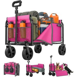 Portable Collapsible Wagon, Foldable Cart with Removable Side
