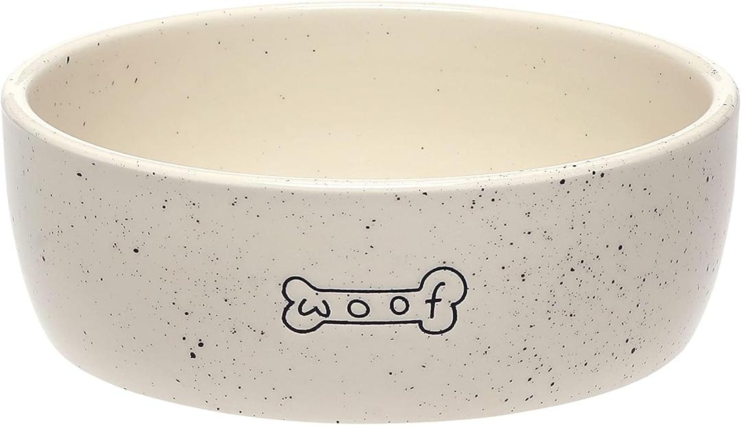 Pearhead Woof Ceramic Dog Bowl, Gifts for Pet Owners, Holds 3 Cups, Dog Gift, Medium Water and Food Dish, Microwave and Dishwasher Safe