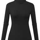 Herou Women Long Sleeve Turtleneck Stretch Slim T Shirt Layer Tops Black Medium