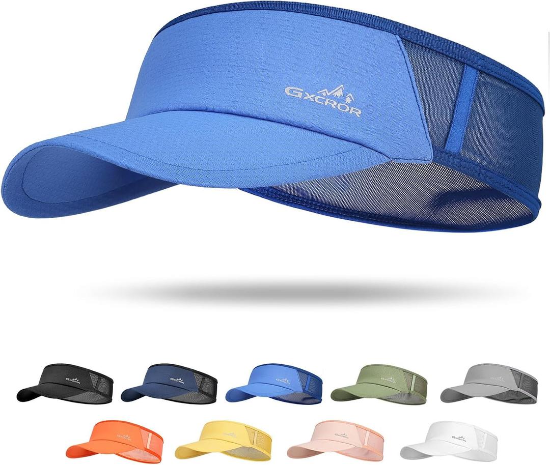 2 x GXCROR Sports Sun Visor Hat Men Women, Lightweight Breathable Quick Dry Sports Sun Hat for Running Golf Tennis (Blue)