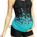 Maternity Tankini Sets Sexy Swim Tops with Side Ties Bikini Bottom Sky Bluev XL