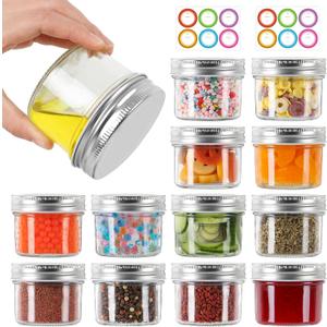 AuroTrends Small Mason Jars 4 oz 12Pcs with Regular Lids, 4 oz Mason Jars with Lids/Small Canning Jars 4 oz for Candle Making/Jams/Jellies/Spices (Silver Lids)