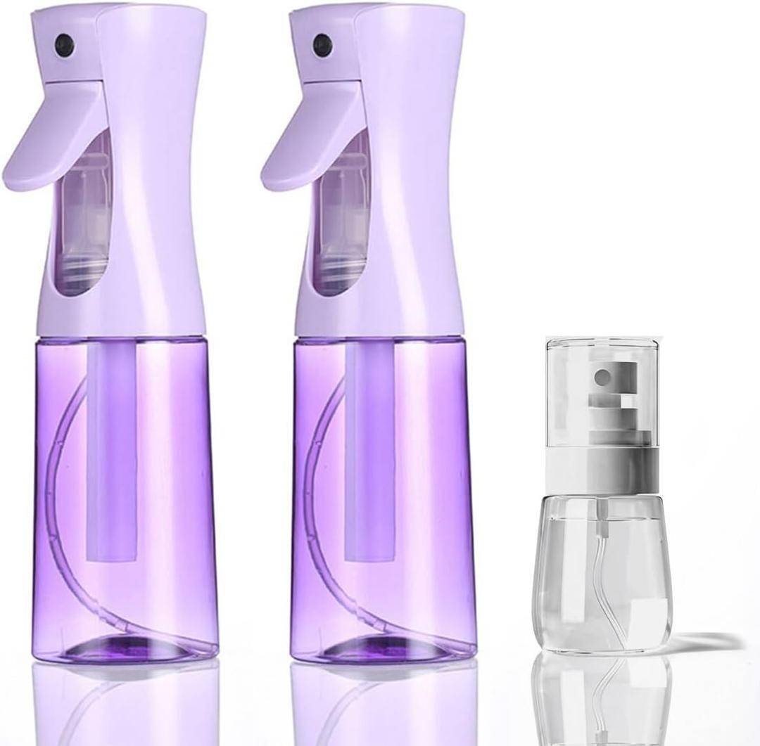 3 Pack Spray Bottles, 2-Pack Continuous Spray Bottles,Fine Water Mist Spray Bottles for Hair 6.8 OZ (200 ML) and 1oz 30ml Travel Spray Bottle Mister for Cleaning,Hairstyling,Plants,Barbers,Purple
