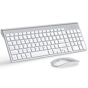 Wireless Keyboard and Mouse Ultra Slim Combo, TopMate 2.4G Silent Compact USB 2400DPI Mouse and Scissor Switch Keyboard Set with Cover, Batteries Included, for PC/Laptop/Windows/Mac - Silver White