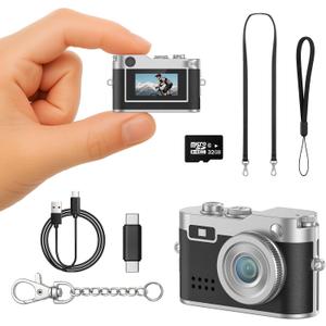Mini Digital Camera, 1080P HD Tiny Retro Keychain Camera with 32GB Card, 0.96" Screen & OTG Adapter, Vintage Compact Micro Pocket Camera for Travel, Concert, Study Recording, Ideal Gift, Black