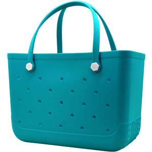 X-Large Waterproof Sandproof Rubber Beach Tote Bag with Zipper Pocket and Phone Kickstand Cup