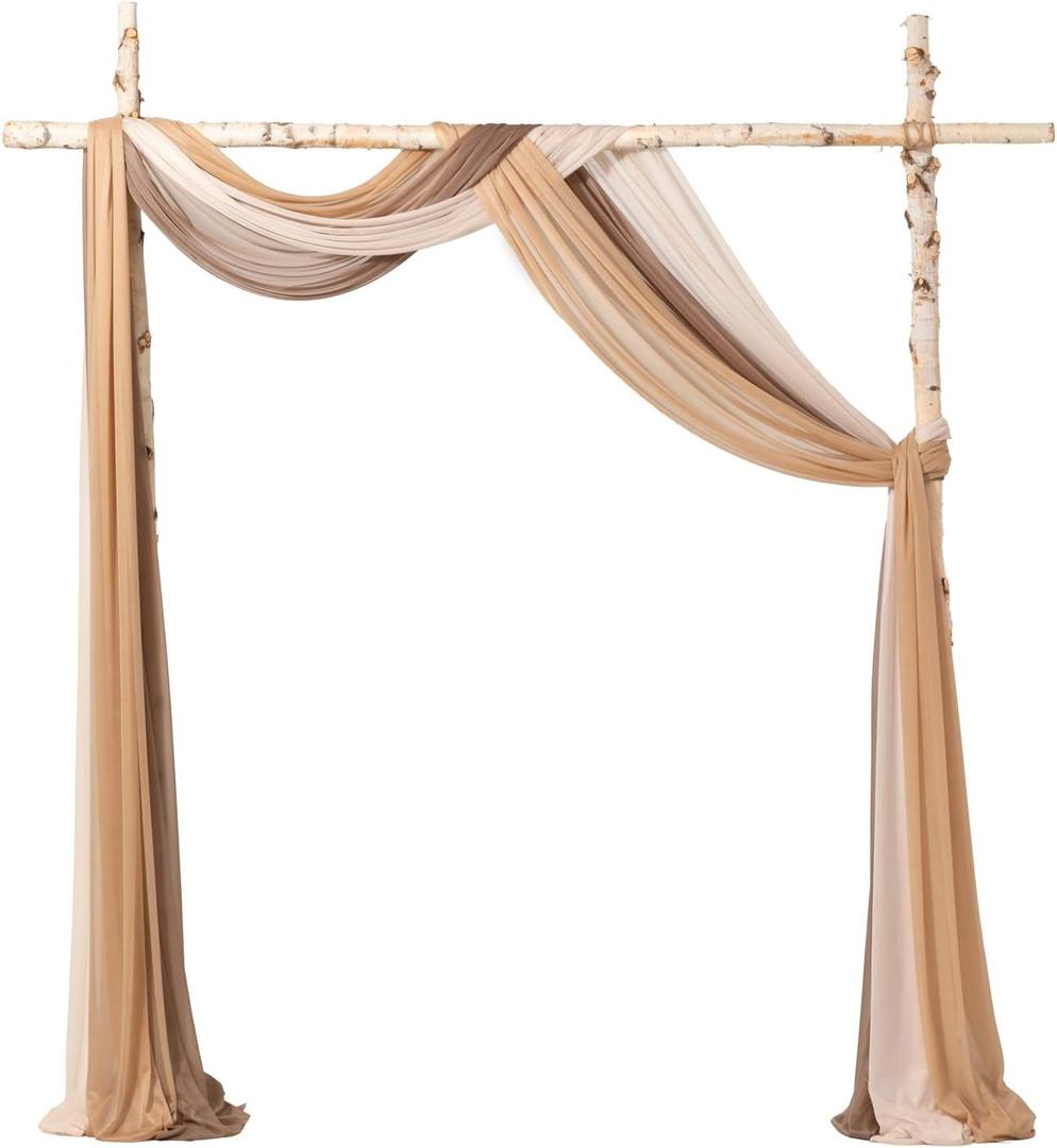 Ling's Moment Wedding Arch Draping Fabric 3 Panels 20Ft Chiffon Fabric,Sheer Draping Fabic for Wedding Arrangement Ceremony Reception Backdrop Party Swag Home Decor (Nude & Walnut Brown)