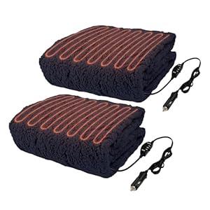 Stalwart Heated Car Blanket 2-Pack - 12V Heated Blanket for Car, RV or Camping - 57x39” Portable Electric Travel Blanket Throw - 2 Heat Levels - Car Must Haves and Tailgating Essentials (Blue)