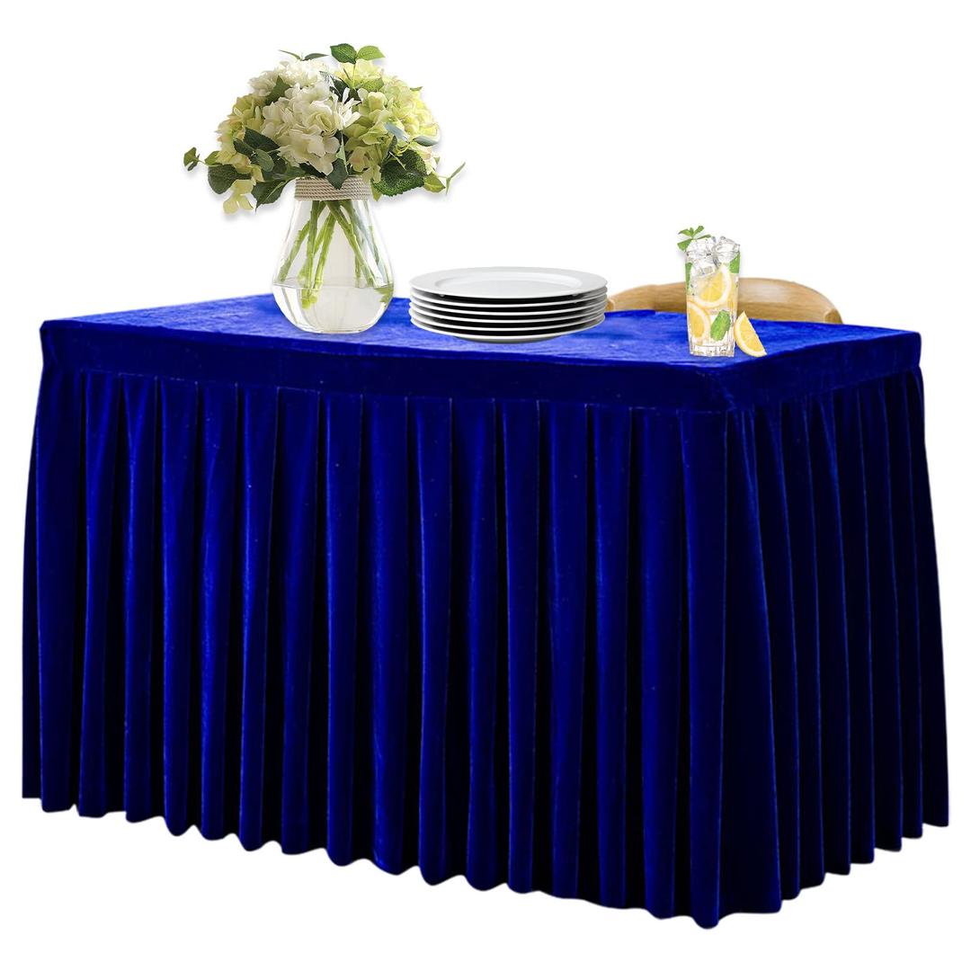 Dimatic Fitted Tablecloth Royal Blue Table Skirts for Rectangle Tables Wrinkle Resistant Velvet Table Cover for Weddings, Banquets, Parties (55x24 in)
