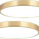 2 Pack 12 Inch Brushed Gold Metal Flush Mount LED Ceiling Light,3000K-5000K 20W Thin Round Ceiling Lamp,Modern Low Profile Ceiling Light Fixtures for Bedroom Living Room Kitchen Bathroom