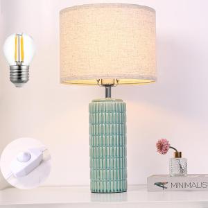 23" Grey Ceramic Table Lamp for Living Room Fully Dimmable, Nightstand Bedside Lamps for Desk End Side, Large Modern Rustic Farmhouse Lights for Bedroom entryway Home Decoration Gifts Bulbs Included (Blue)