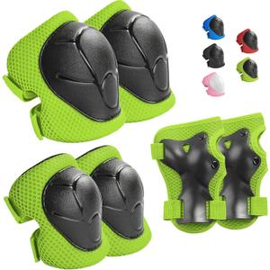 Kids Protective Gear Set Knee Pads for Kids 3-14 Years Toddler Knee and Elbow Pads with Wrist Guards 3 in 1 for Skating Cycling Bike Rollerblading Scooter (Green)