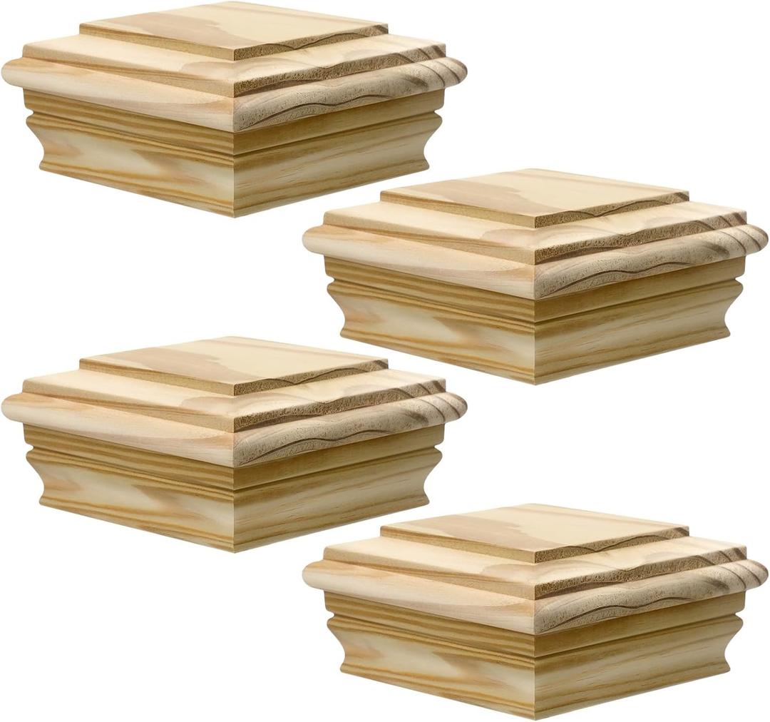 Sasylvia 4 Pcs Wooden Post Caps 4x4 Cedar Fence Post Caps Rot Resistant, Post Cover for Outdoor Fences, Mailboxes and Decks Protection