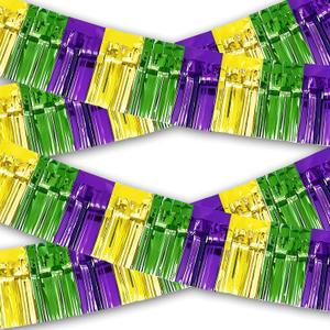 5 x OHOME Mardi Gras Decorations - 2 Pack Gold Green Purple Streamers | Mardi Gras Party Favors Supplies Decor Indoor Outdoor - Masquerade Birthday Party Float Garlands Photo Booth Banner Backdrop,10 FT
