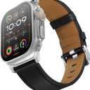 UUPWPOKT Leather Band Compatible with Apple Watch Ultra 3/2/1 Band 49mm 46mm 45mm 44mm 42mm Men, Genuine Leather Strap for iWatch Ultra Series 11 10 9 8 7 6 5 4 3 2 1 SE 3/2/1, Black/Silver