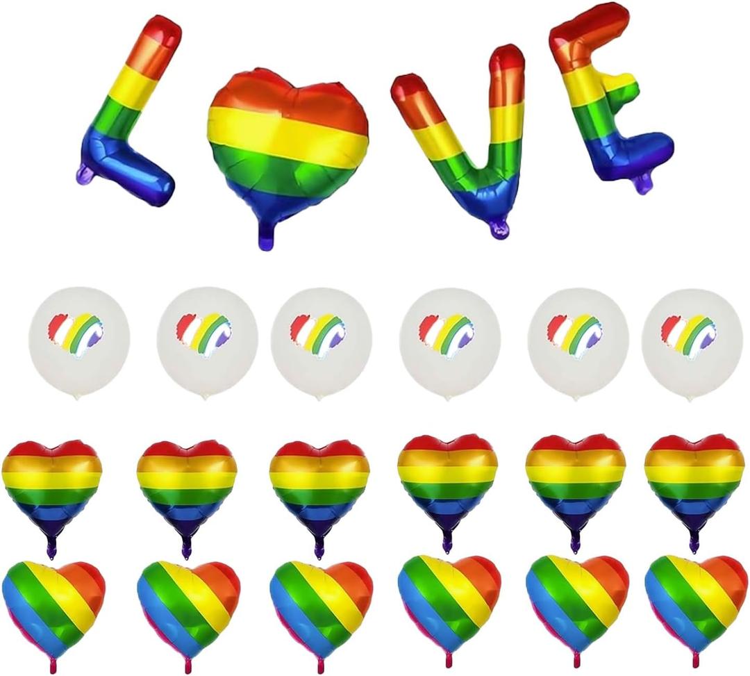 22PCS Rainbow Foil Balloons Set, Pride Party Decorations, Colorful Rainbow Flag Balloons for Birthday, Pride DayWedding, Parade, Patriotic Event, Gay Lesbian Support Supplies