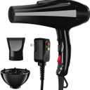 Hair Dryer, 3500 Watt Professional Salon Ionic Blow Dryer with AC Motor, 3 Heat Settings, 2 Speeds, Cool Shot Button, Tourmaline Ceramic, Concentrator & Diffuser Attachments, Black,110V