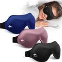 Sleep Masks for Women Men 3 Pack: Zero Eye Pressure Airplane Travel Essentials - 100% Blackout Eye Masks for Sleeping - Side Sleep Comfort Cover for Lash Extensions (Black&blue&lotus Pink)