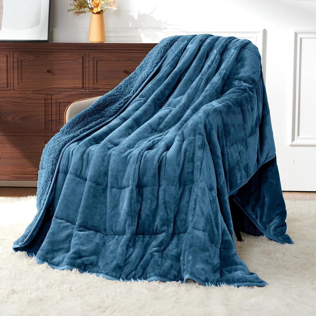 Uttermara Sherpa Fleece Weighted Blanket 15 lbs for Adults, Unicolor Ultra-Soft Fleece and Sherpa, Dual Sided Cozy Plush Blanket for Sofa Bed, 60 x 80 inches, Slate Blue