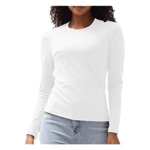 Dwnval Women's Fall Long Sleeve Crewneck T Shirt Basic Slim Fitted Knit Going Out Tops (M, White)