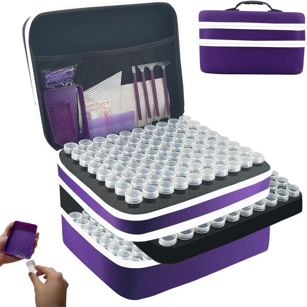 Diamond Painting Storage Containers, 240 Slots Diamond Painting Accessories and Tools for Diamond Art Organizer Case(Purple) (X-Large(240 Jars))