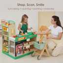 Wooden Grocery Store Playset for Kids, Pretend Play Market with Checkout Counter, Manual Conveyor Belt, Pretend Scanner, and Multiple Display Shelves, Interactive Toy Grocery for Boys & Girls Ages 3+